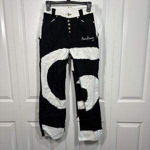 House of Sunny Jeans 28x28 Black White Patchwork Y2K Grunge Indie Streetwear